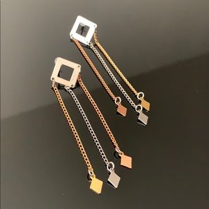 Mixed color metal dangly earrings